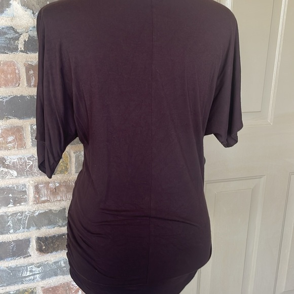 Made By Johnny Brown Wrap V-Neck Top Ruched Sides Dolman Sleeves Size Medium - Picture 8 of 11